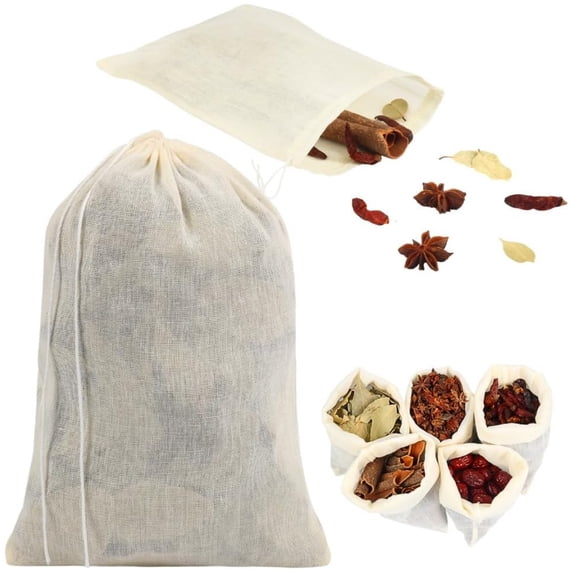 30 Pcs Spice Bags Reusable Tea Bags Cotton Drawstring Bags for Cooking & Tea Cotton Cheesecloth Bag Small Muslin Mesh Filter Bag for Straining Soup and Herbs,6 x 8 inch