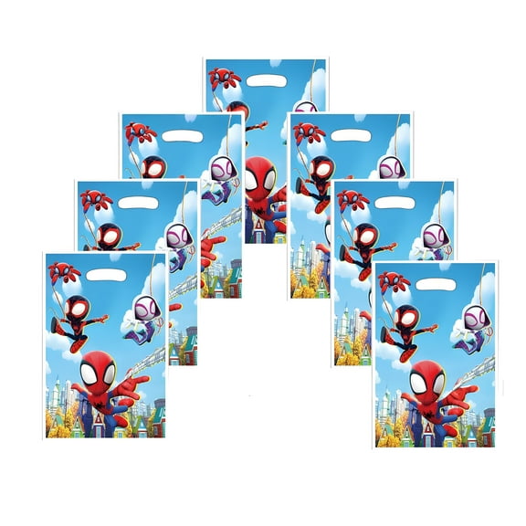 30 Pcs Spider Cartoon Animation Party Gift Bags Goodie Bags Plastic Birthday Candy Bag for Party Favor Decorations Boys Girls