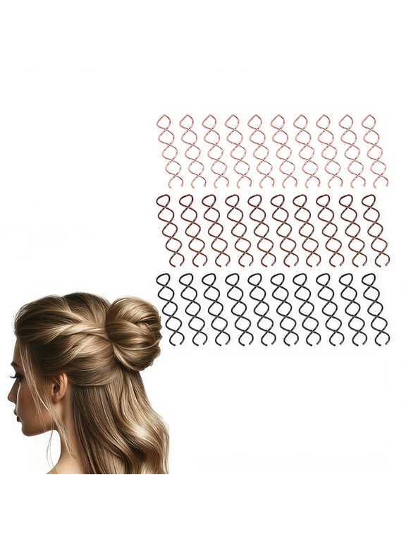 30 Pcs Spiral Hair Pins, 3 Colors, Alloy Spiral Bobby Pins, Bun Twist Spiral with Non-scratch Rounded Tips for Women (2.36 Inches)