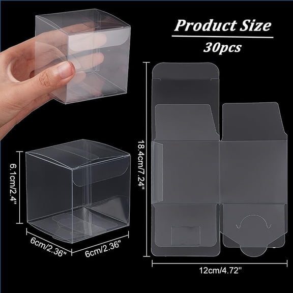 30 Pcs Square Transparent PVC Box 2.362.362.4 inch Plastic Clear Gift Packaging Boxes Wedding Party Favour Boxes for Candy Cookies Cake Chocolate Gift and Molds