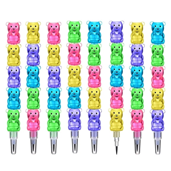 30 Pcs Stackable Pencils Plastic Bear Pencils 5 in 1 Stacking Colored for Birthday Bear Party Equipment