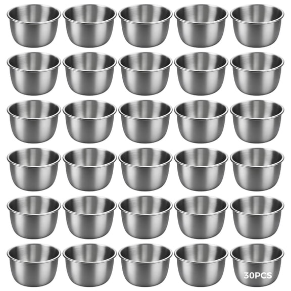 30 Pack 1.35oz Stainless Steel Condiment Cups  Kitchen Reusable Metal Dipping Cups | Mini Dip Bowls for Lunch Box, Meal Prep, Buffet, Party & On-the-Go