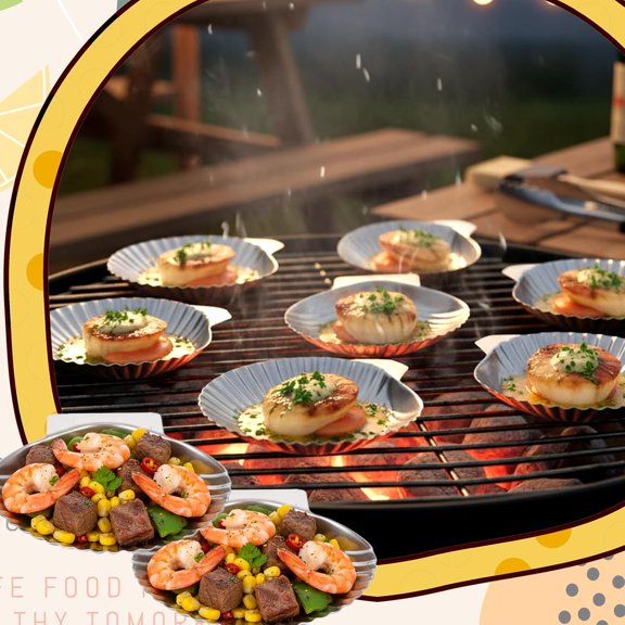 30 Pcs Stainless Steel Grillable Shells Reusable Oyster Shells Baking Dishes for Grilling, Broiling, and Serving Seafood Appetizers like Clams, Scallops, and Shrimp, 3.5 Inch Silver Platters