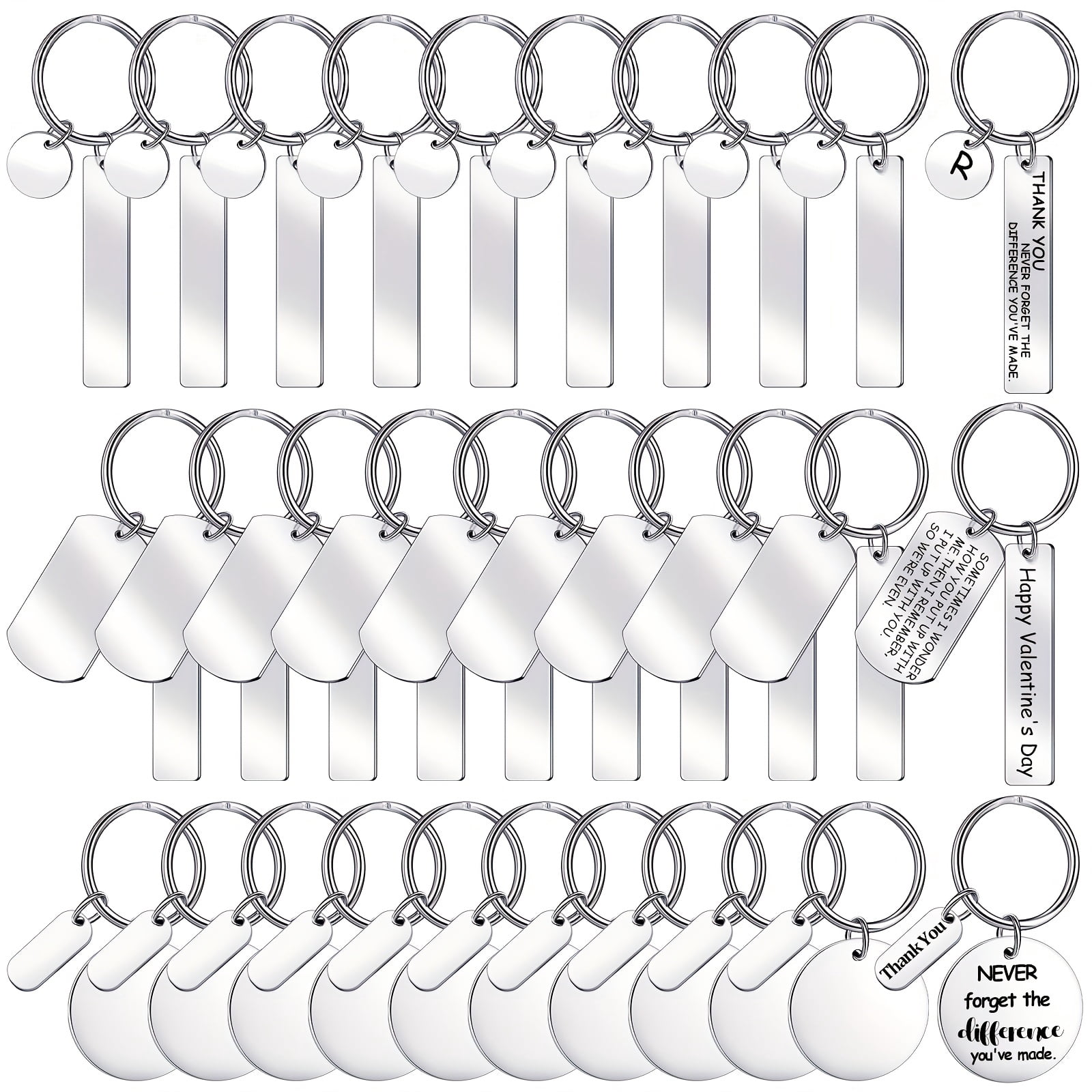 30 Pcs Stainless Steel Keychain Blanks Set, Engravable Metal Key Tags with Key Rings Mixed Shapes for Laser Engraving Stamping DIY Crafts Personalized Gift Making
