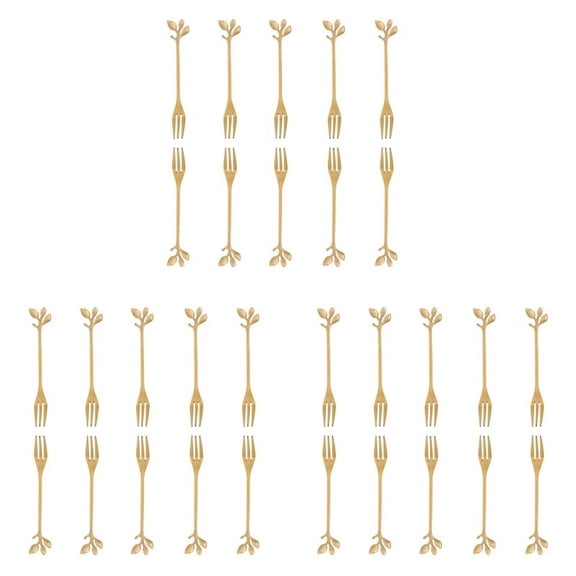 30 Pcs Stainless Steel Leaf Cake Fruit Forks Set Tasting Dessert Forks Kitchen Accessory Wedding Golden
