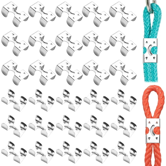 30 Pcs Stainless Steel Rope Clamp, Heavy Duty Double Rope Clips for Rope Fixing, Metal Rope Loop End Clamps Fittings Fits 3/8 Inch to 1/2 Inch Braided Rope and Twisted Rope