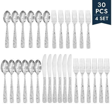 30 Pcs Stainless Steel Silverware Set, Modern Flatware Set for Kitchen, Service for 6