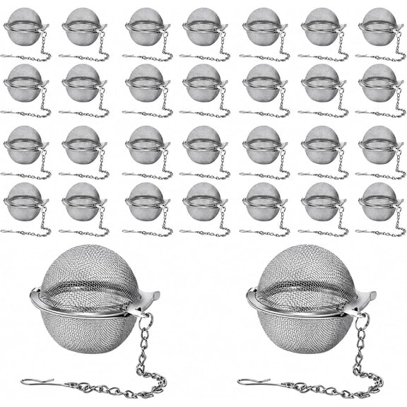 30 Pcs Stainless Steel Tea Infuser Ball for Loose Leaf Tea, Fine Mesh 1.5 Inch with Chain Hook, Metal Tea Ball Strainer Steeper for Spices, Seasonings, Home Kitchen Use