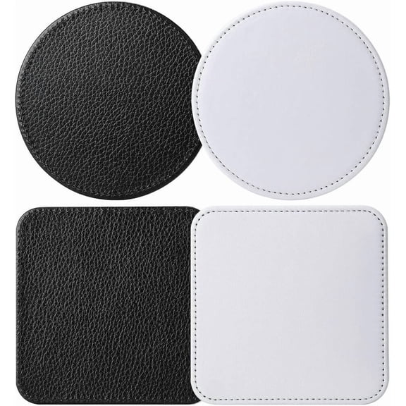 30 Pcs Sublimation Blank 3.94 x 3.94 in PU Coaster DIY Leather Cup Mat for Tabletop Protection