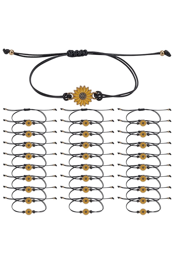 30 Pcs Sunflower Bracelet Twist Cord Bracelets Black Thread Bracelet Adjustable Cord Bracelets for DIY Bracelets Jewelry Making