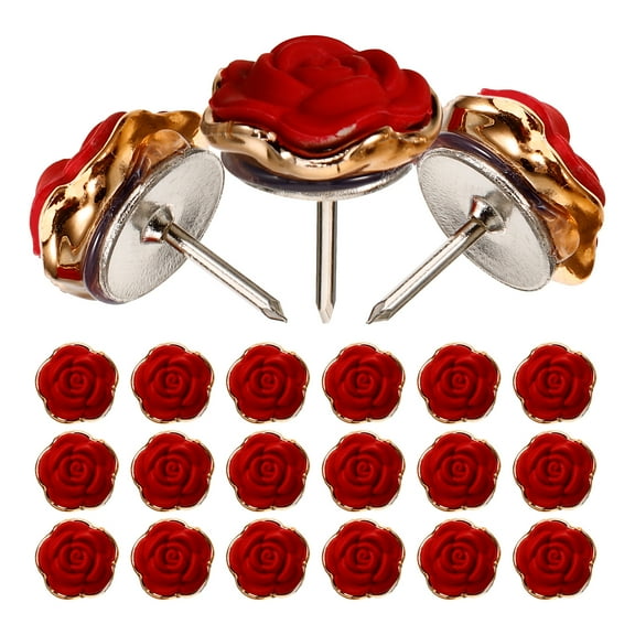 30 Pcs Tacks Rose Flower Decorative Needle Pushpins for Cork Board Decorate Thumbtacks Desk Red Resin Metal