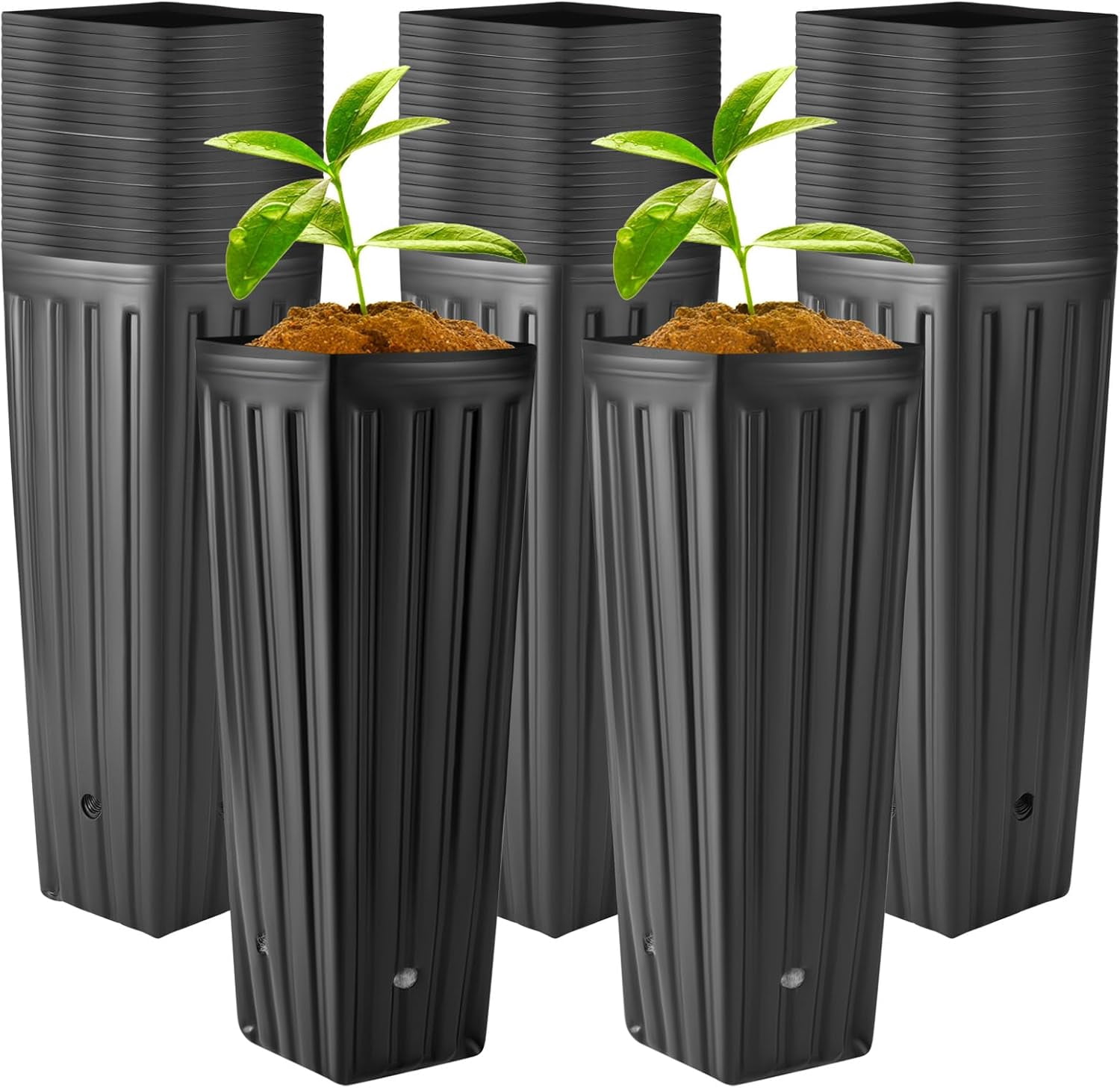 Tree Pot 14 30 Pcs Tall Tree Pot Plastic Deep Plant Nursery Pots Black Seedling ...