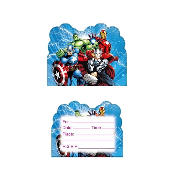 30 Pcs The Avenger Anime Cartoon Birthday Party Invitations, Fill-in Kids Birthday Invite Cards for Boys Girls
