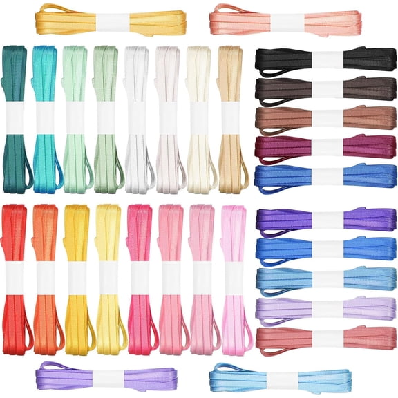 30 Pcs Thin Satin Ribbon 1/8 Inch, Assorted Colors for Crafts