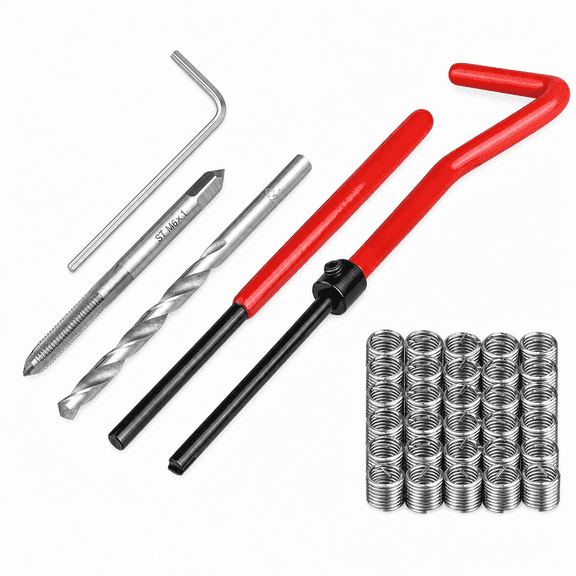 30 Pcs Thread Repair Kit M6 Helicoil Insert Tool Set Screw Thread Restorer Drill Bit Tap Wrench for Automotive Engine Mechanical Repair