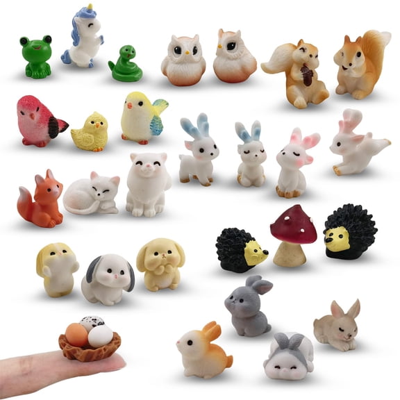 30 Pcs Tiny Resin Forest Animal Figurines for Dollhouse Garden Fairy Succulent Decor