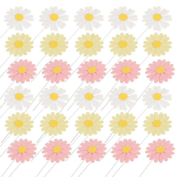 TABLZONE Daisy Cake Topping Assorted Color Paper Plastic for Baby Shower Celebration