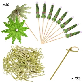 30 Pcs Tropical Coconut Palm Tree Umbrella Sticks,YuCool Cocktail Parasol Sticks Cocktail Picks for Summer Hawaiian Cupcake Toppers Umbrella Handmade Sticks Party Decor
