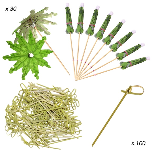 30 Pcs Tropical Coconut Palm Tree Umbrella Sticks,YuCool Cocktail Parasol Sticks Cocktail Picks for Summer Hawaiian Cupcake Toppers Umbrella Handmade Sticks Party Decor