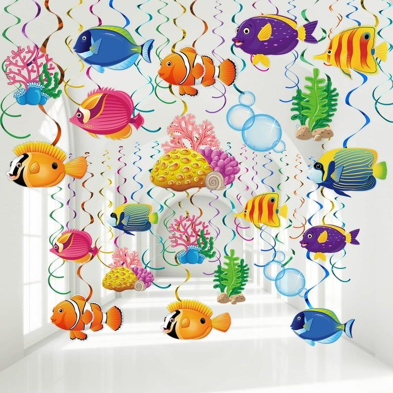 30 Pcs Tropical Fish SE33 Hanging Swirls Under the Party Decorations  Ceiling Decor for Boys Girls Kids Ocean Themed Party Mermaid Creatures Baby  Beach Party Supplies Under the Decor (Fish Style) 