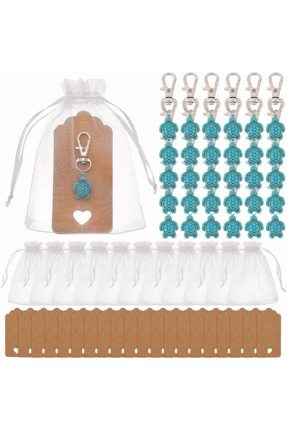 30 Pcs Turtle Keychain Tortoise Pendant Decorations 2.04 inch Synthetic Turquoise Mini Sea Turtle Dangle Charm