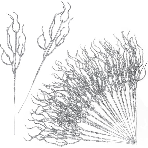 30 Pcs Twigs Decorations,13x3.15In Glitter Branches for Christmas Tree,Glitter Christmas Tree Pick,Decorative Curly Pick for Wedding Decoration(Silver)