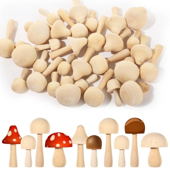 30 Pcs Unfinished Wood Mushrooms for Crafting - 2-3 Inch Paintable DIY Blanks with Smooth Surface, Kids Art Supplies, Fairy Garden Decor (Natural Wood)