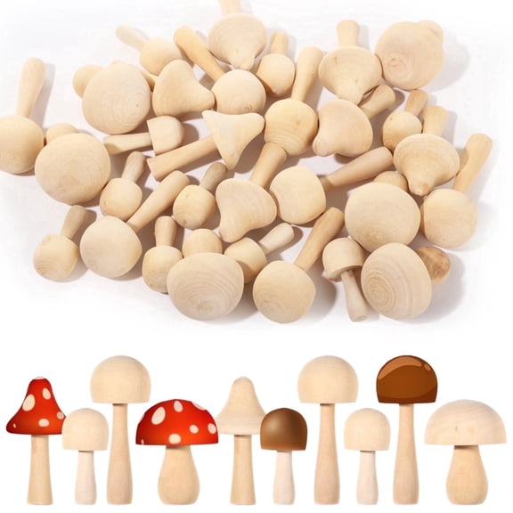30 Pcs Unfinished Wood Mushrooms for Crafting - 2-3 Inch Paintable DIY Blanks with Smooth Surface, Kids Art Supplies, Fairy Garden Decor (Natural Wood)