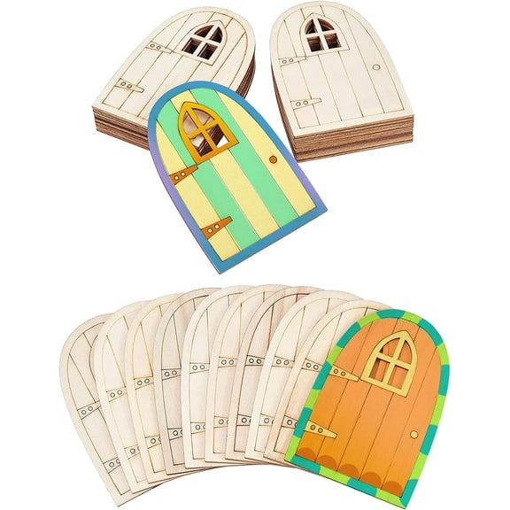 30 Pcs Unpainted Wooden Fairy Door Pieces Hollow Out Wood Elf Door for Miniature DIY Christmas Craft Embellishments White White DIY