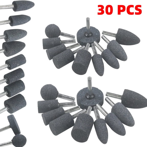 30 Pcs Various Shapes Grinding Stones - 1/4" Hex Shank Mounted Sharpening Bits for Drill, Rotary Tool