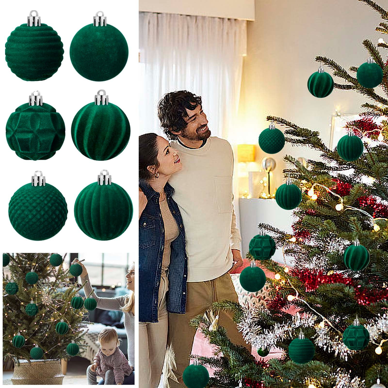 30 Pcs Velvet Christmas Ball Ornaments Green Flocked Christmas ...
