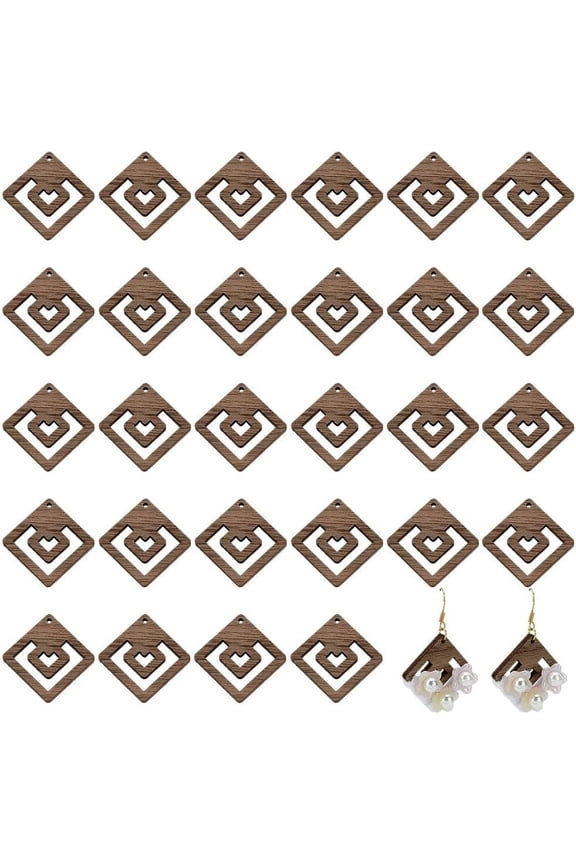 30 Pcs Walnut Wood Earrings Blanks Coconut Brown Wood Earring Parts for DIY Macrame Wood Earring Findings DIY Rhombus Earrings Pendants for DIY Women Jewelry Making Christmas Decoration
