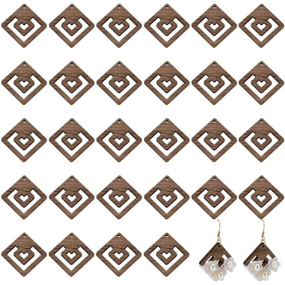 30 Pcs Walnut Wood Earrings Blanks Coconut Brown Wood Earring Parts for Macrame Wood Earring Findings DIY Rhombus Earrings Pendants for Women Jewelry Making Christmas Decoration DIY