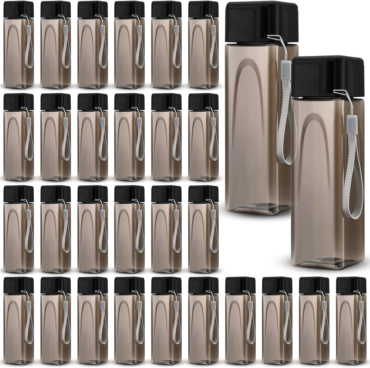 30 Pcs Water Bottle Bulk 17 oz Plastic Sports Water Bottles for Kids Adults Reusable Leak Proof Portable Drink Container Large for School Classroom Travel Camping Fitness Office(Black)