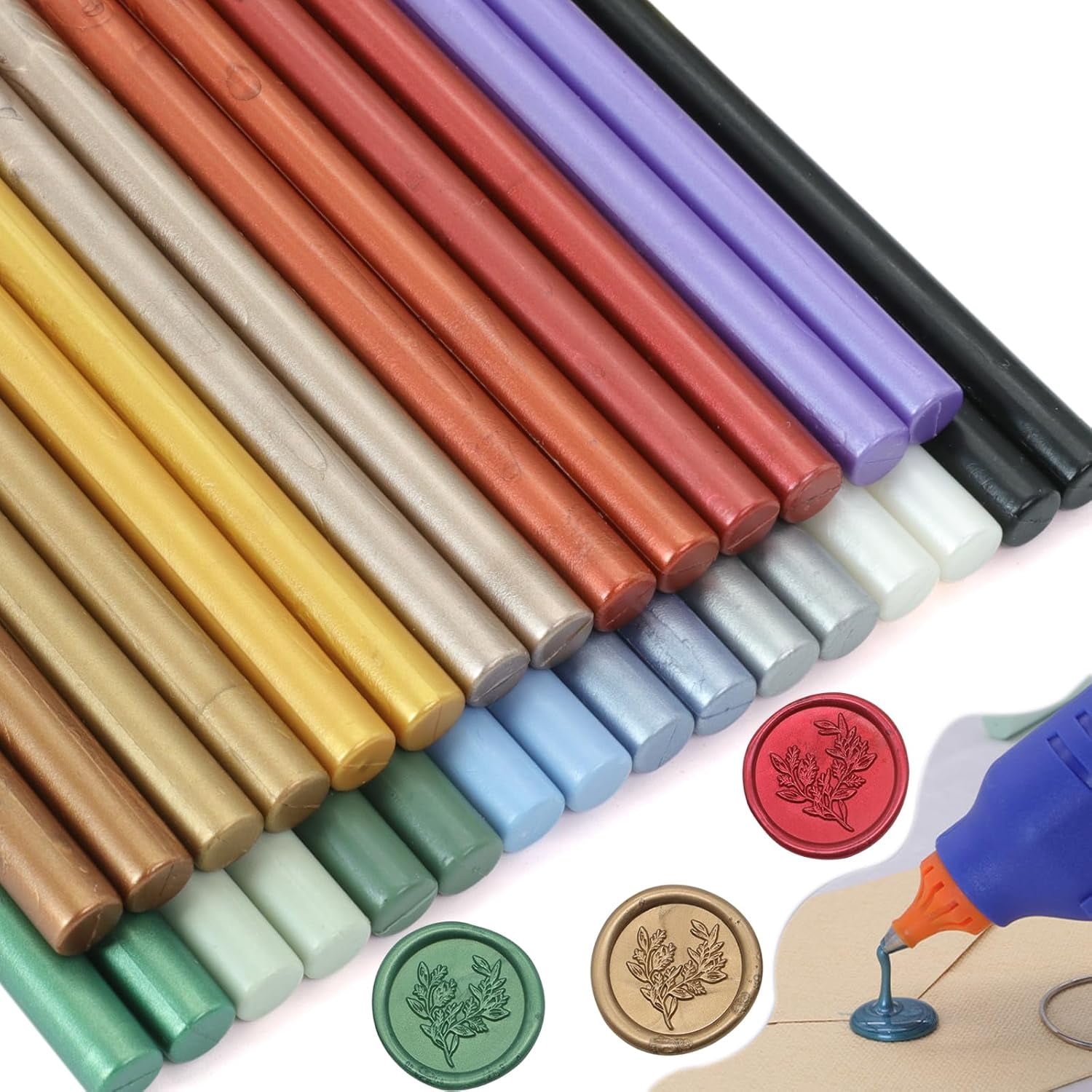 30 Pcs Wax Seal Sticks Mixed Colors, General Glue Gun Sealing Wax Sticks for Wax Seal Stamp, Mini Wax Seal Glue Gun Sticks Gold Green Red Black Assorted Colors for Envelope Seal Craft (15 Colors)