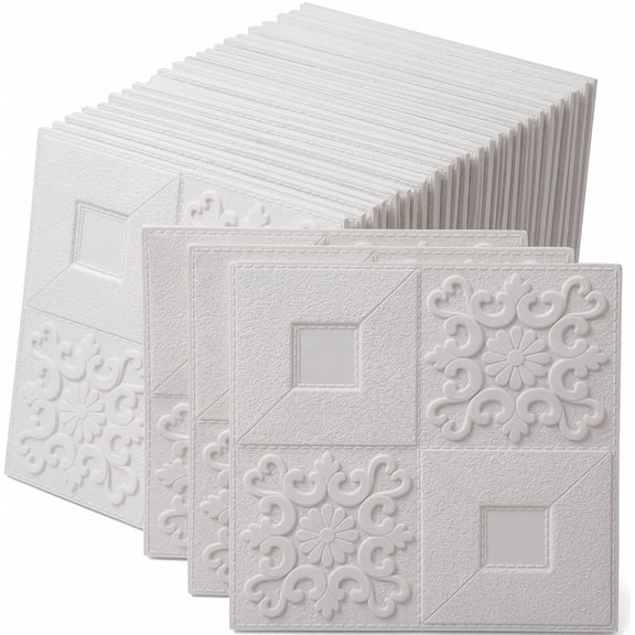 30-Pack White 3D Peel and Stick Ceiling Tiles, 13.8" x 13.8" Flexible XPE Foam Panels, Embossed Floral Pattern, 3mm Thick, Covers Approx. 40 Sq Ft