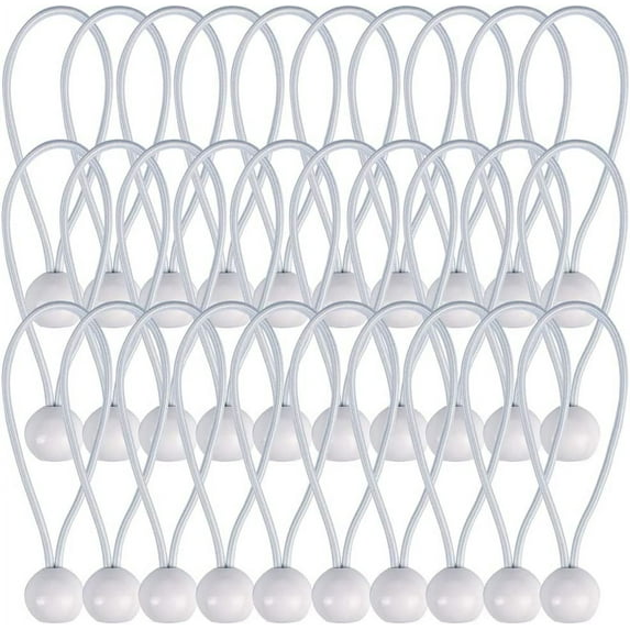 30 Pcs White Ball Bungees, 4 inch Heavy Duty Tarp Bungee Cords, Weather Resistant Tie Down Strap for Camping, Tents, Cargo, Wire and Hoses