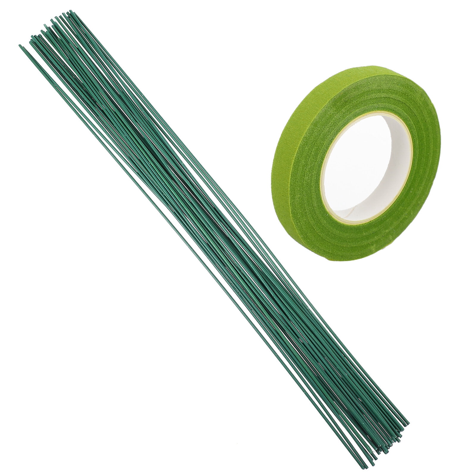 30 Pcs Wire Florist Flower Stem Thick Floral Wires Green Stub Adhesive Tape Iron