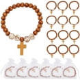 thumbnail image 1 of 30 Pcs Wood Crosses Bracelets Bangle 2 Styles Mixed Color Stretch Bracelets Natural Wooden Round Beaded Elastic Bracelet Charms for Men Women Business, 1 of 5