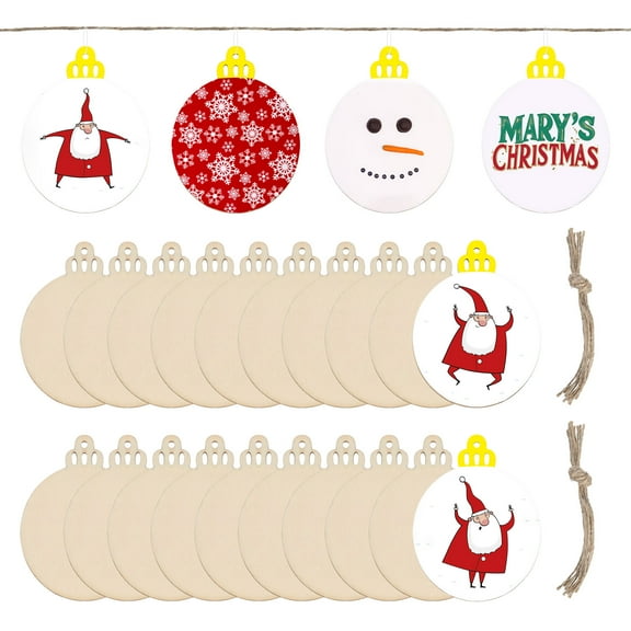 Uxcell 30 Pcs Wooden Christmas Ornaments Paintable Wooden Round Crafts for DIY Christmas Craft Party Wedding