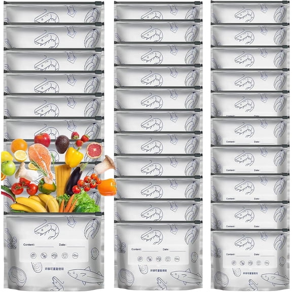 30 Peices Reusable Aluminum Foil Sealable Storage Bags, 3-Size Aluminum Foil Zipper for Home Kitchen Refrigerator Freezer Pantry Camping Bread Sandwich Meat Fruit
