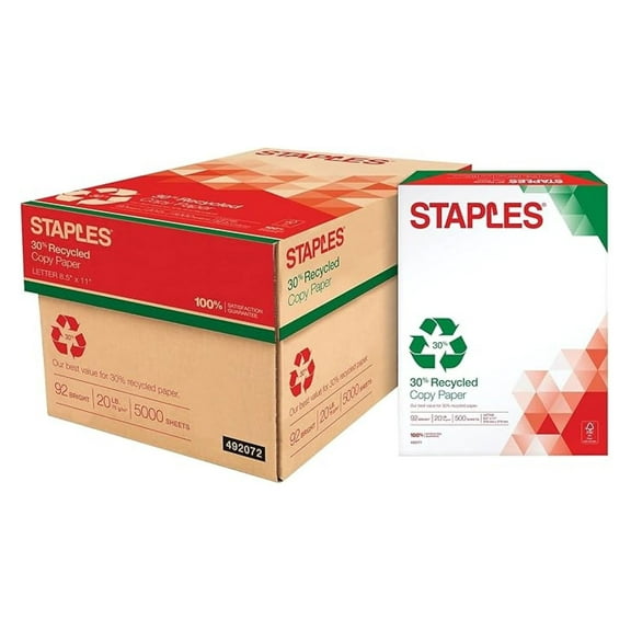 30 Percent Recycled Copy Paper, 8 1/2" x 11", Case