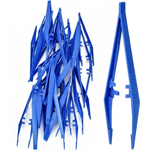 30 Piece 5 Inch Blue Plastic Disposable Tweezer Serrated Tip Multi Function Hand Tool