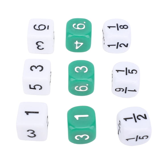 30-Piece 6-Sided Dual-Color Cubic Dice Set (16mm / 0.63 in) White and Green Plastic Numbered Dices for Board Games, Math Teaching and Learning Activities