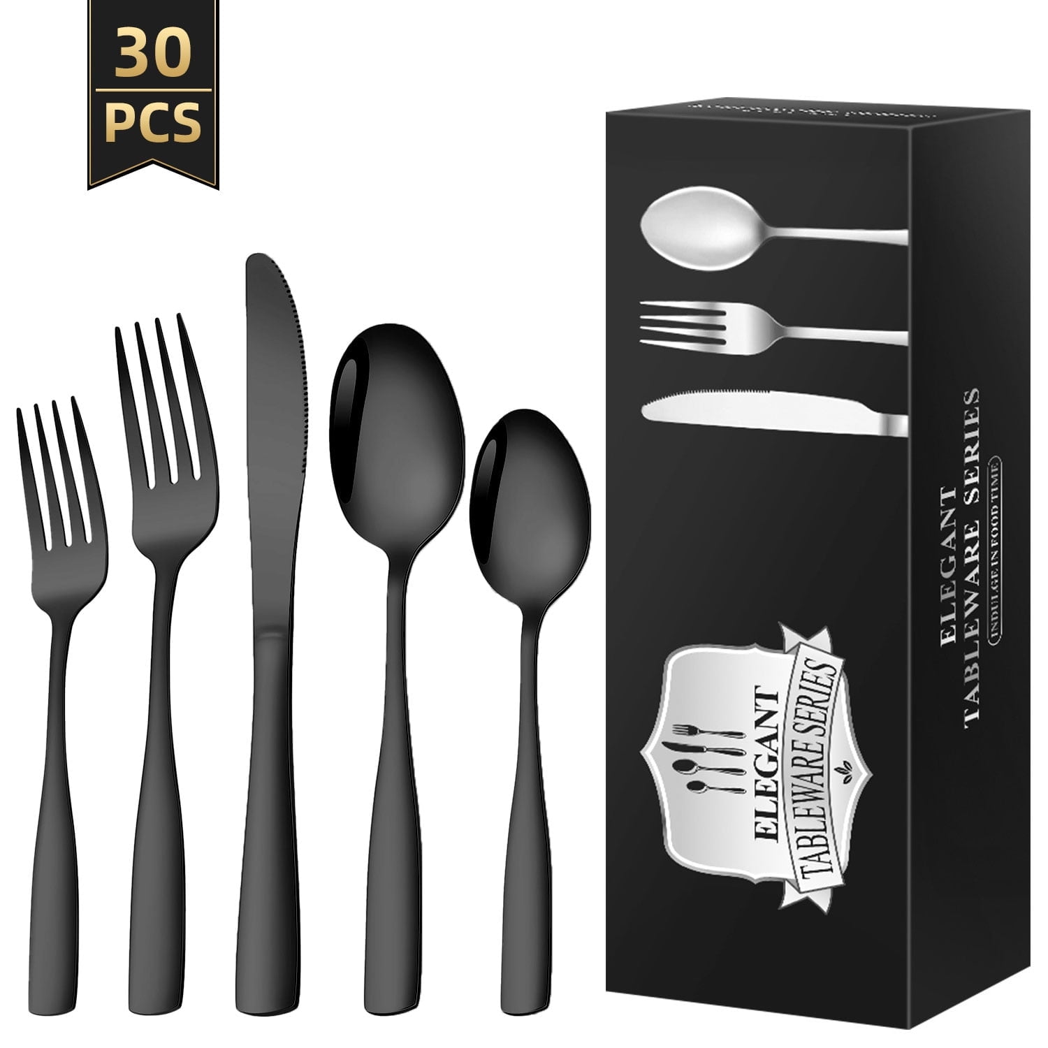 TINANA Silverware Set, 30 PCS Flatware for 6, Mirror Polished