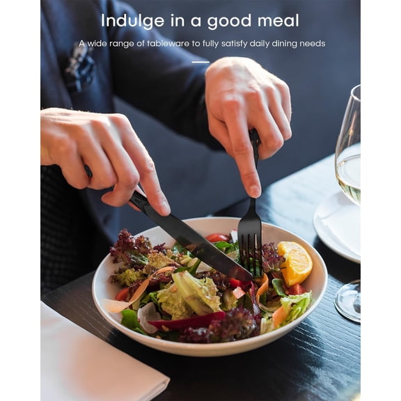 30-Piece Black Silverware Set for 6 - Retro Royal Stainless Steel Flatware with Forks Spoons Knives - Dishwasher Safe Vintage Cutlery for Kitchen Party Tableware