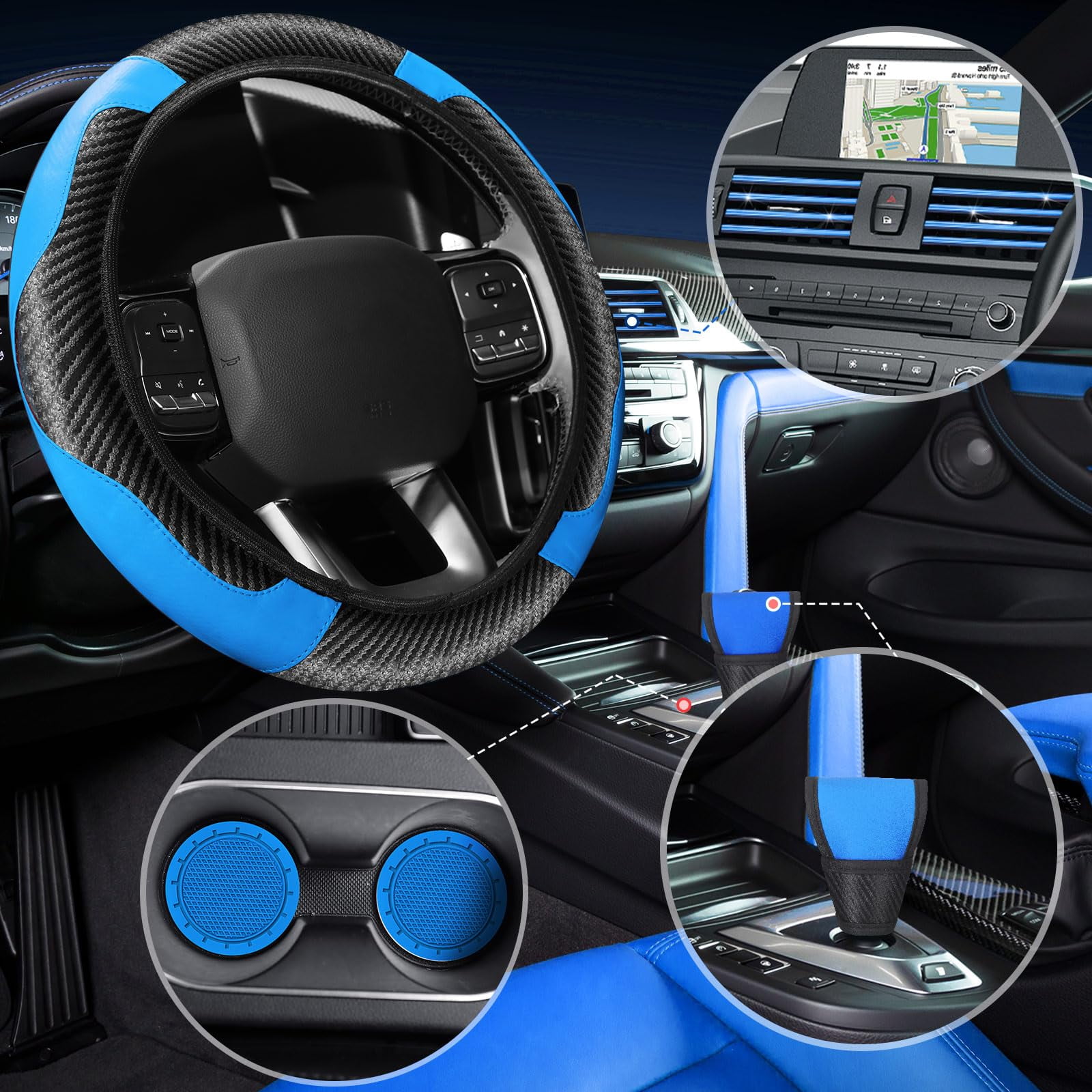 30-Piece Car Interior Accessories Set with Steering Wheel Cover Gear ...