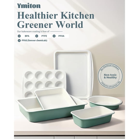 30-Piece Ceramic Nonstick Baking Pans Set, Green Stackable Bakeware with Oven Safe Up to 550F