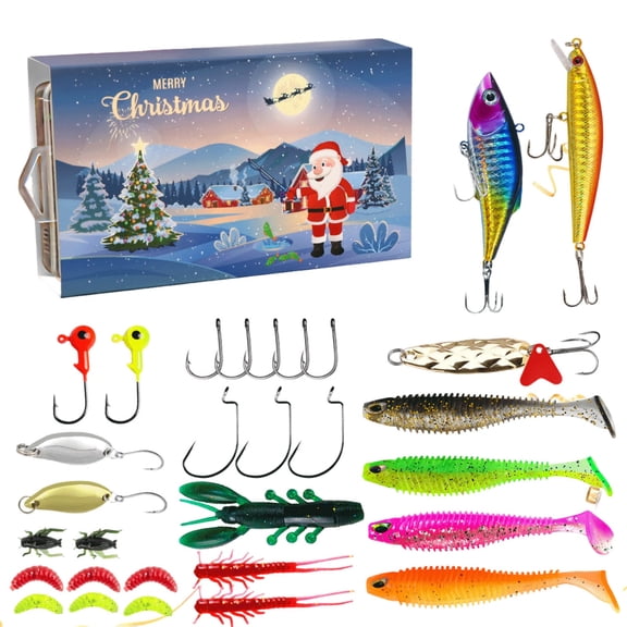 30-Piece Christmas Advent Calendar 2026 Fishing Lures Set, Fishing Lure Advent Calendar, Christmas Countdown Fish Tackle Set, Advent Calendar Xmas Gift for Christmas Men Teen Boys & Father