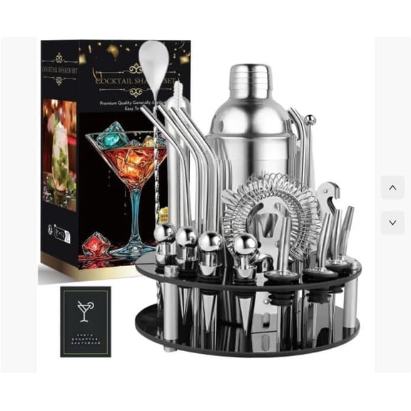 30-Piece Cocktail Shaker Set 25oz Martini Shaker Stainless Steel Mixology Bartender Kit With Rotating Stand For Home Bar Cocktail Set Professional Cocktails Kit for Drink Mixing Gift